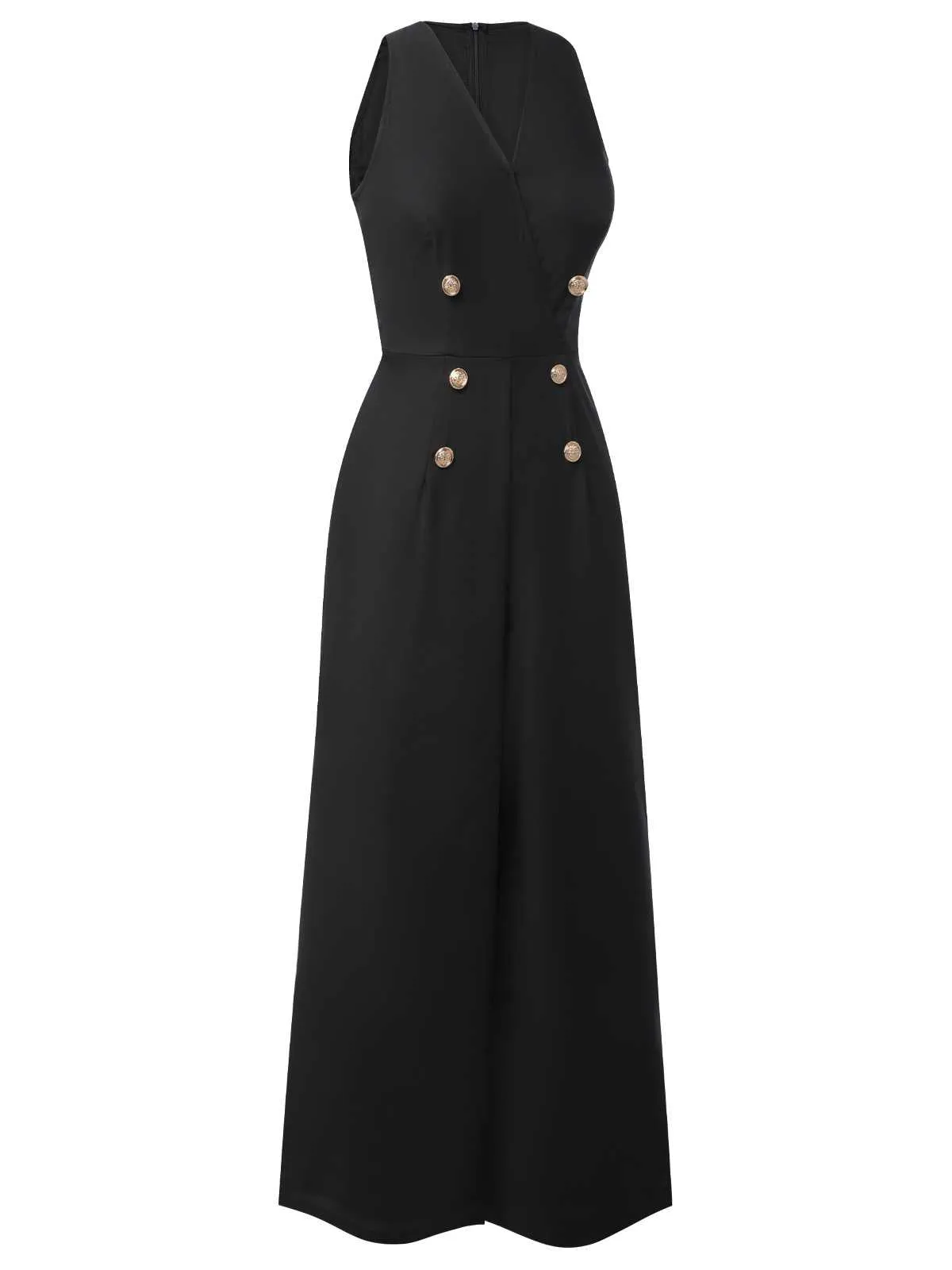 Red 1950s Sleeveless Buttoned Solid Jumpsuit