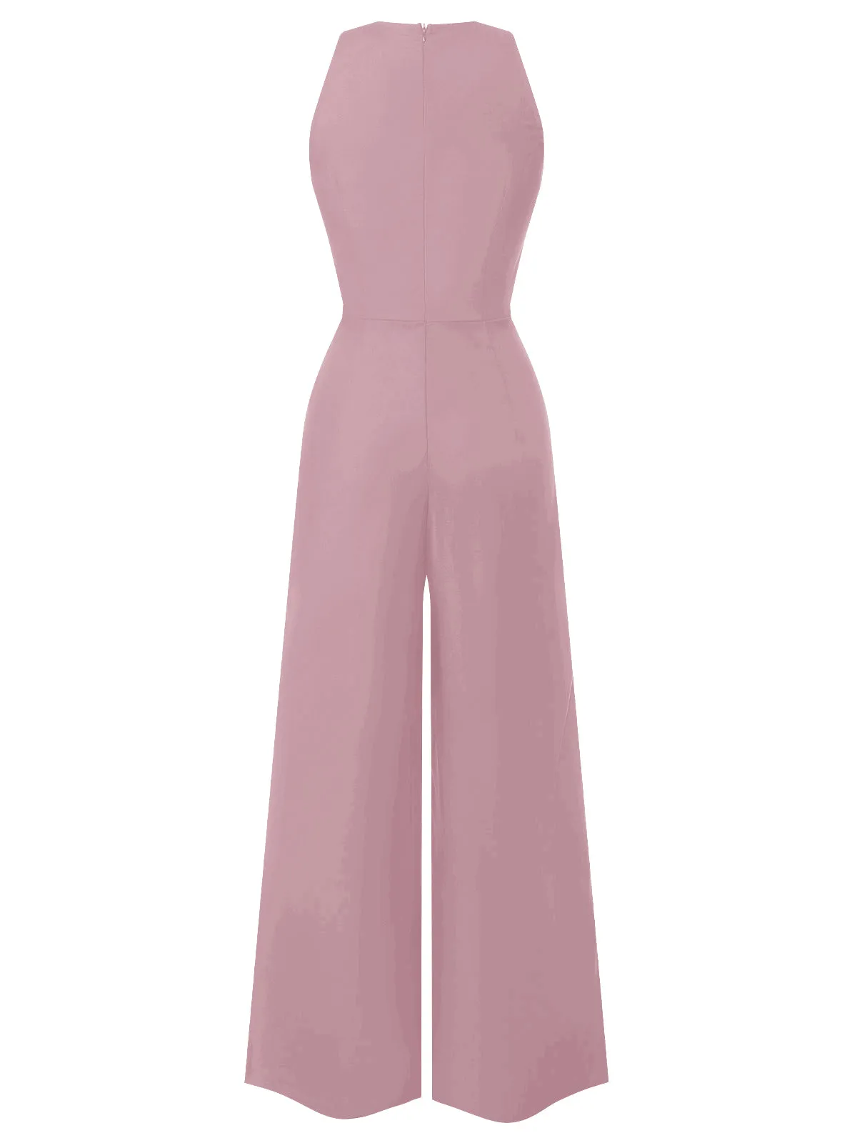 Red 1950s Sleeveless Buttoned Solid Jumpsuit