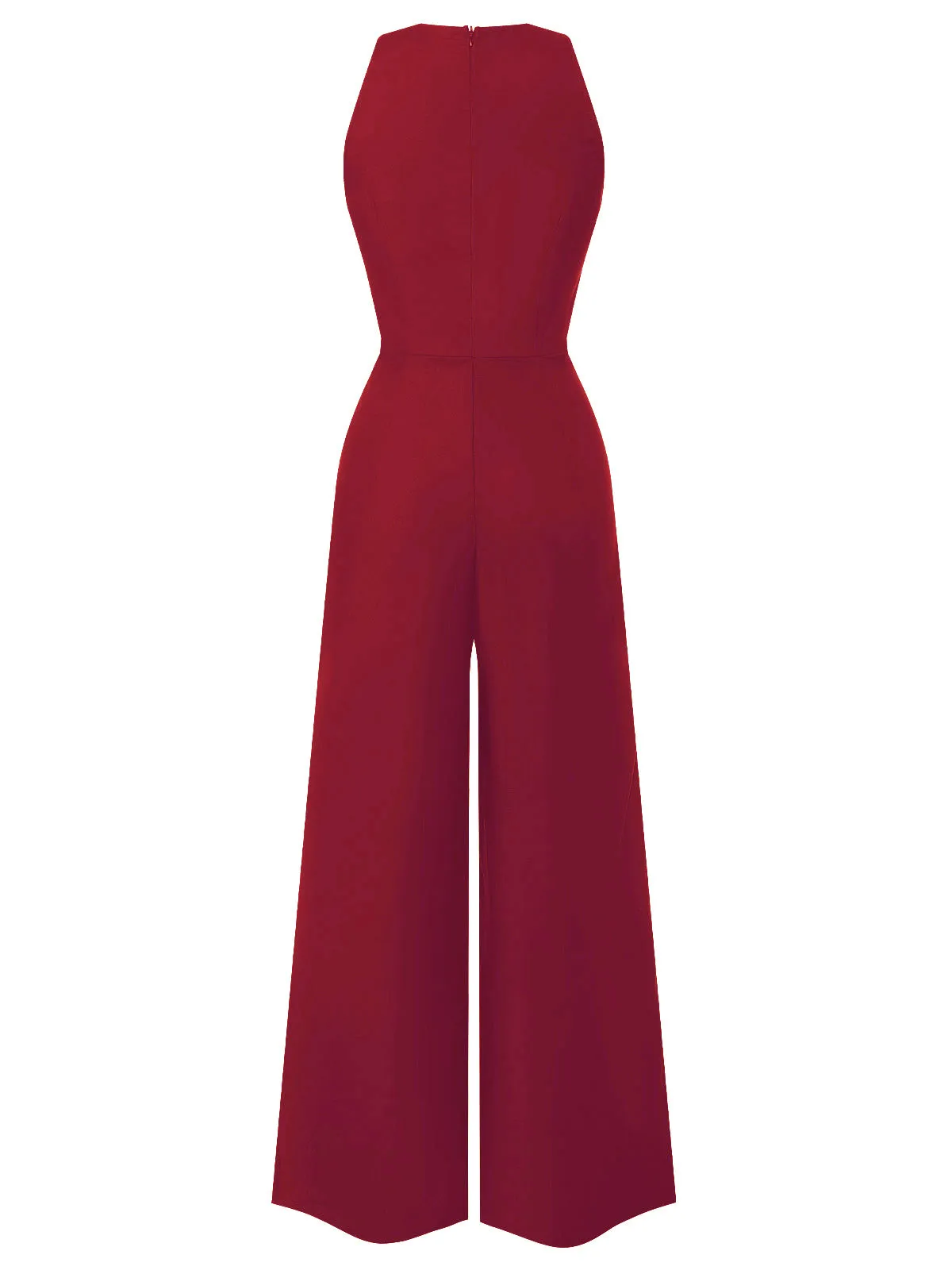 Red 1950s Sleeveless Buttoned Solid Jumpsuit