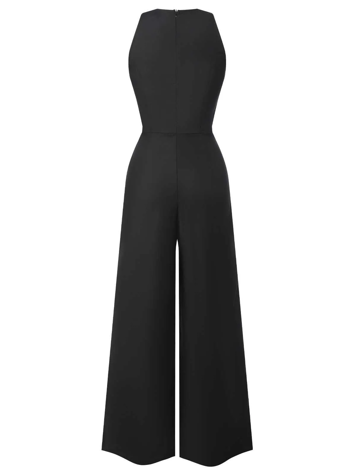 Red 1950s Sleeveless Buttoned Solid Jumpsuit