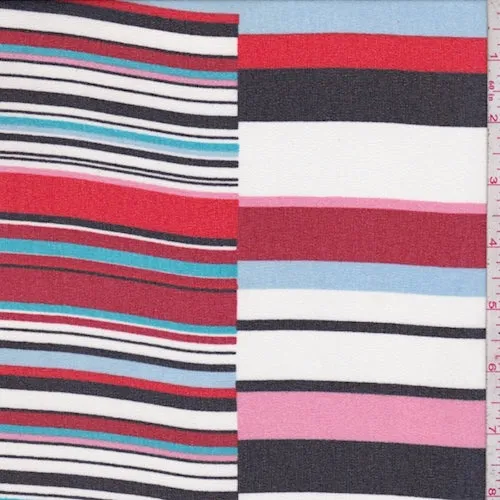 Red/Black Multi Stripe Crepe Georgette Fabric
