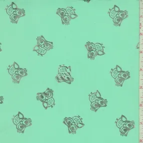 Seafoam Green/Silver Owl Georgette Fabric