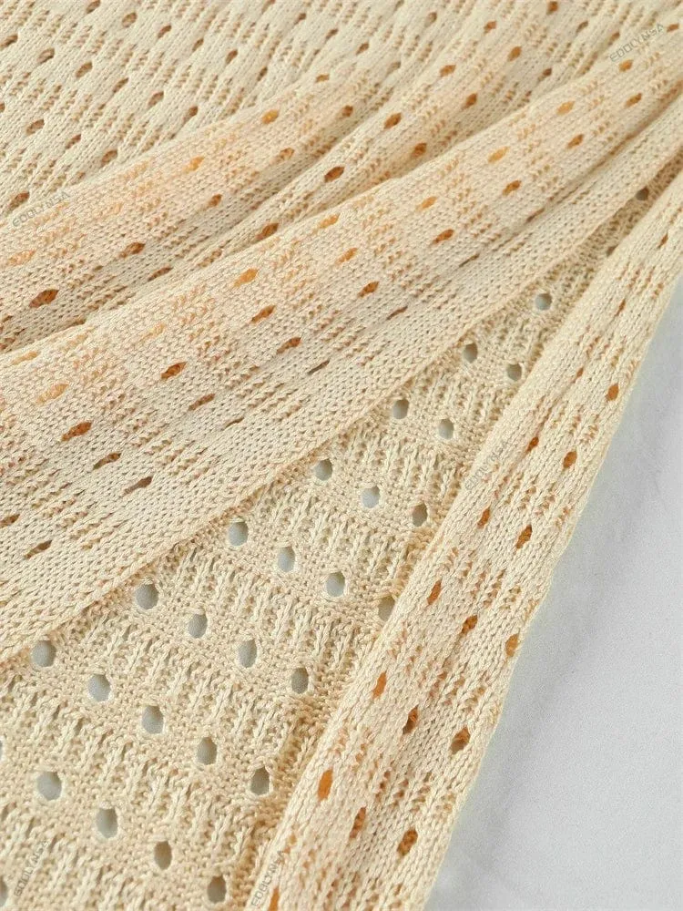 Sexy Knit Cut Out Tassel Spaghetti Strap Bodycon Beach Maxi Dress Summer