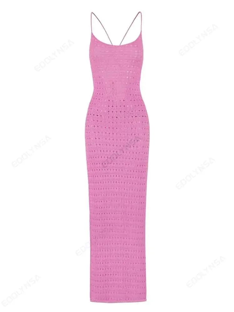 Sexy Knit Cut Out Tassel Spaghetti Strap Bodycon Beach Maxi Dress Summer