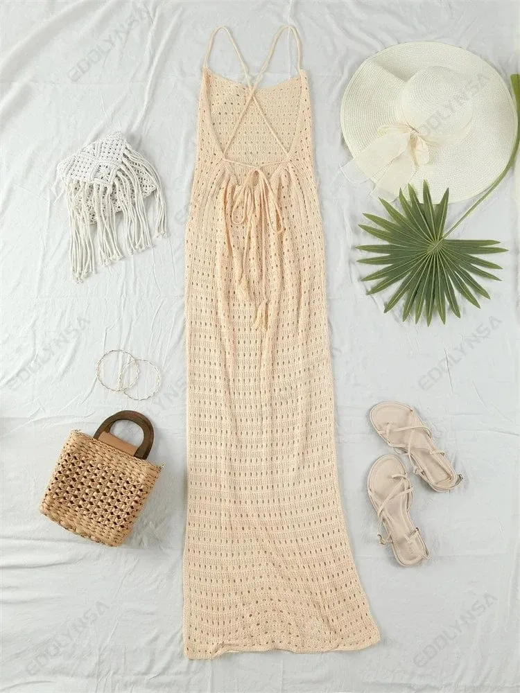 Sexy Knit Cut Out Tassel Spaghetti Strap Bodycon Beach Maxi Dress Summer