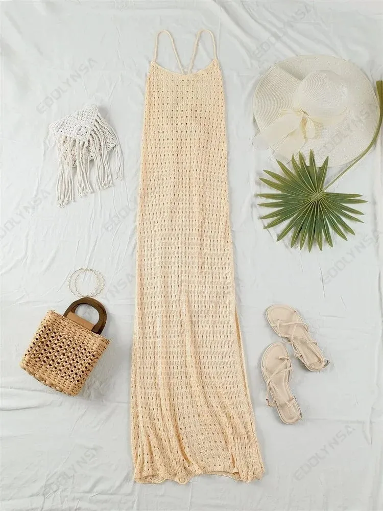 Sexy Knit Cut Out Tassel Spaghetti Strap Bodycon Beach Maxi Dress Summer