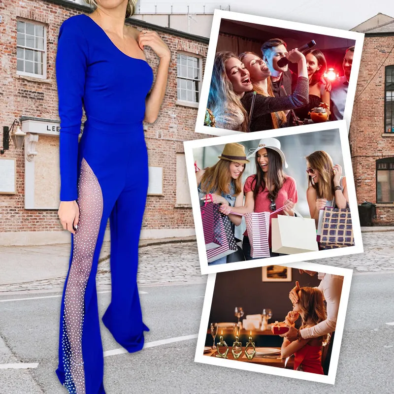 🌸Spring Specials🌸 Sexy Off-Shoulder Bodycon Rhinestone Leg Jumpsuit