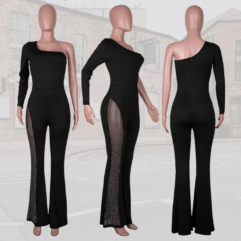 🌸Spring Specials🌸 Sexy Off-Shoulder Bodycon Rhinestone Leg Jumpsuit