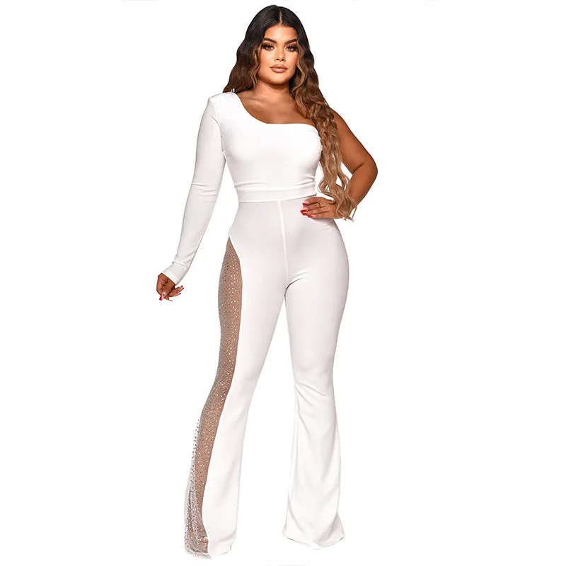 🌸Spring Specials🌸 Sexy Off-Shoulder Bodycon Rhinestone Leg Jumpsuit