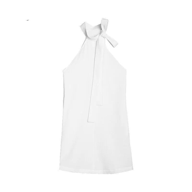 Summer Simple and Cool White S-Line Mini Dress Lady Chic