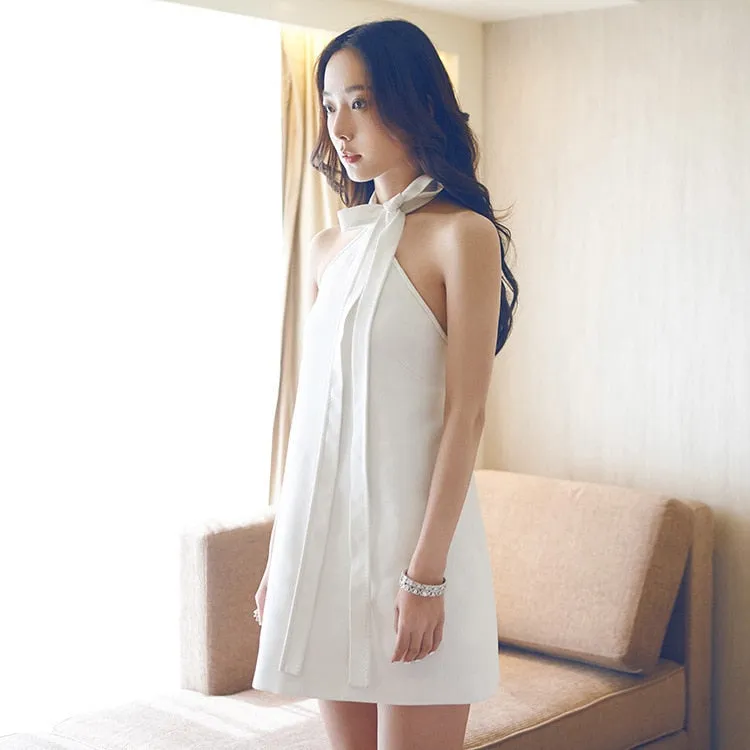 Summer Simple and Cool White S-Line Mini Dress Lady Chic