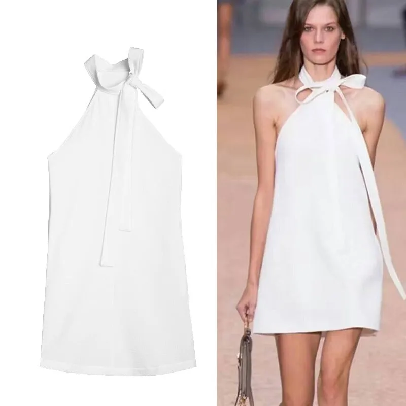 Summer Simple and Cool White S-Line Mini Dress Lady Chic