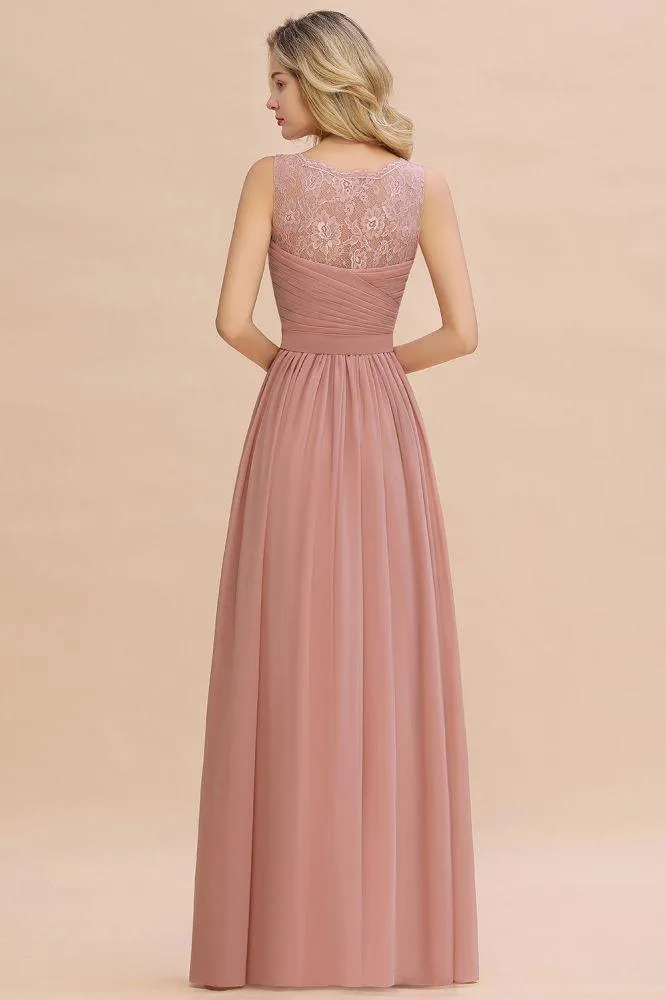 V-Neck Aline Ruffle Chiffon Bridesmaid Dress Sleeveless Floral Evening Swing Dress