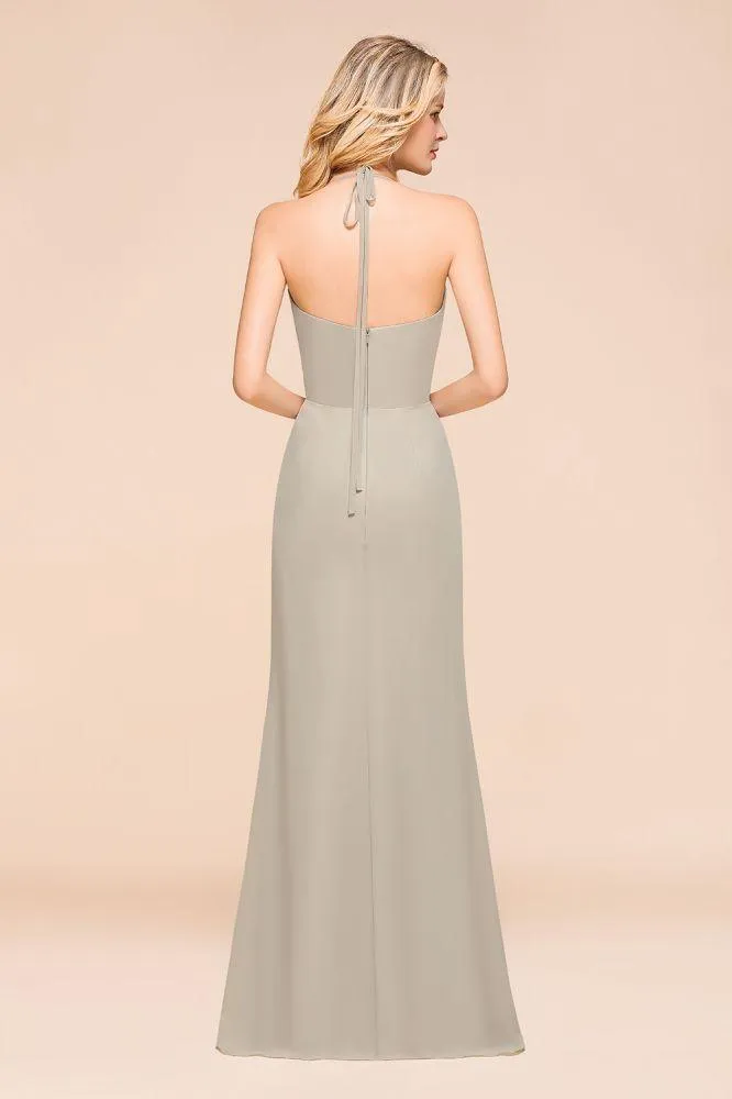 V-Neck Spaghetti Floor Length Folds Bridesmaid Dress