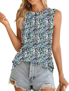 Zeagoo Summer Tank Top for Women 2024 Pleated High Neck Tops Loose Fit Flowy Dressy Tunic Sleeveless Shirts