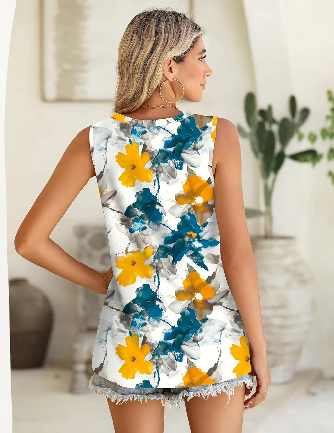 Zeagoo Summer Tank Top for Women 2024 Pleated High Neck Tops Loose Fit Flowy Dressy Tunic Sleeveless Shirts